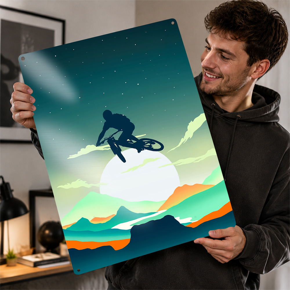 Mountain Biking Europe - Mountainbike-Texturposter Personalisiertes Metallschild Dynamische Sportszene Wandkunst